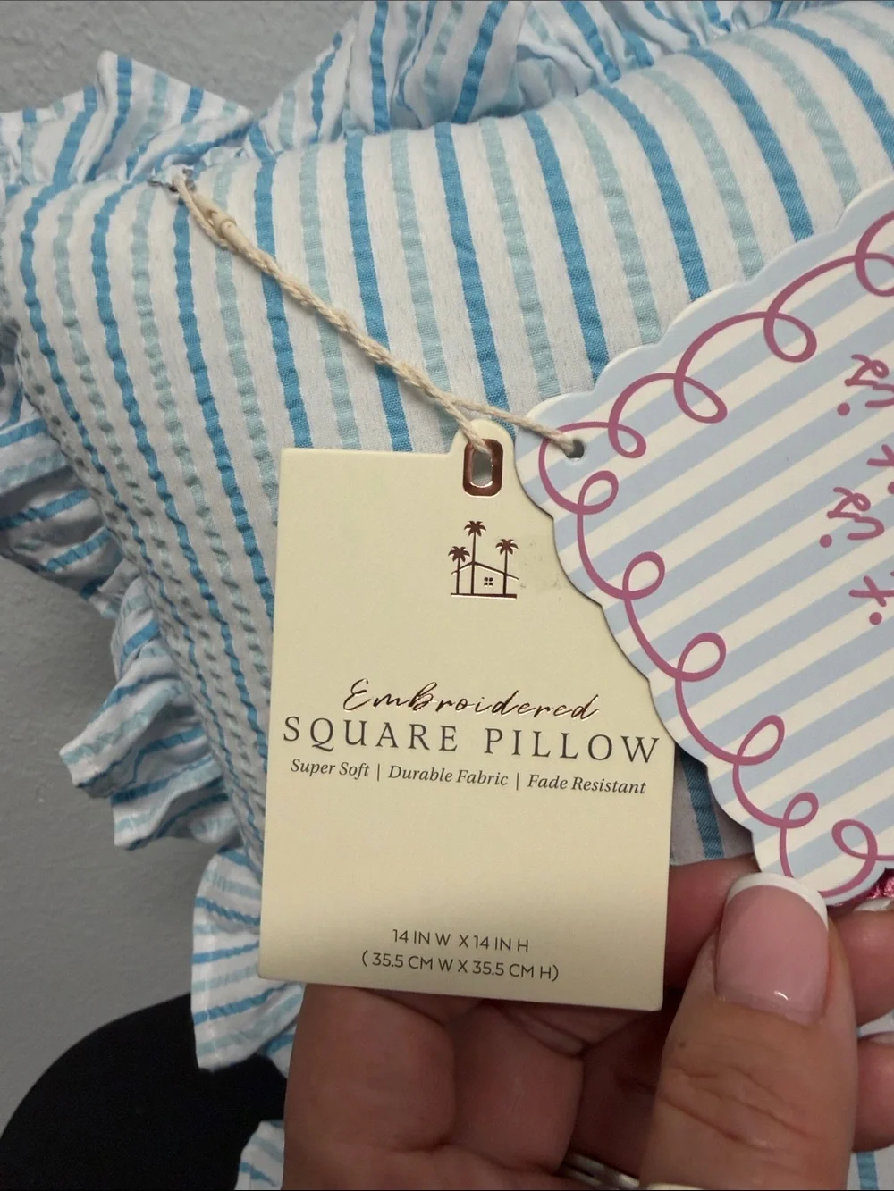 Style House | “It Is What It Is” Embroidered Striped Ruffle Square Pillow